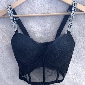 Gorgeous black and silver rhinestone Victoria’s Secret push-up bra. 34DD